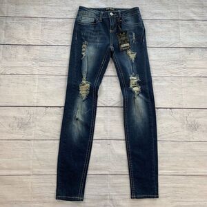 Zco Jeans sz 5 Skinny Distressed Destroyed Dark Wash Inseam 30.5" New NWT